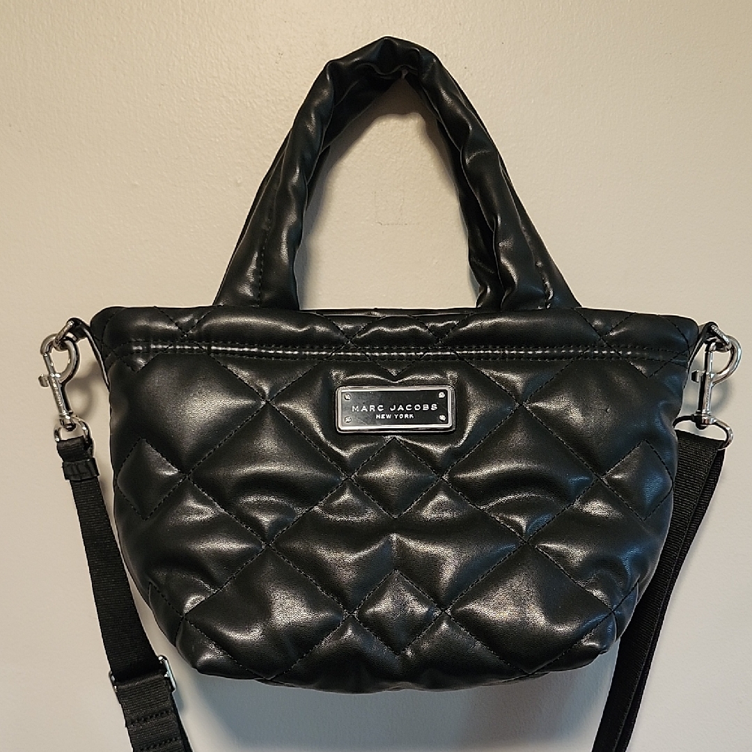 Euc Marc Jacobs $625 Black Quilted Faux Leather Moto Mini Tote Bag Crossbody